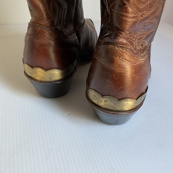 Mexican Western Cowboy Boots • Brown Leather • Metal Toe/Heel • Women’s 5.5 - Picture 7 of 10